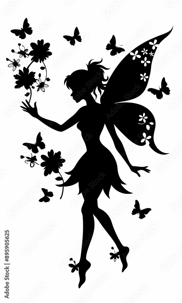 Mystical Fairy Silhouette with Enchanting Wings and Elegant Pose Mystical Fairy Silhouette with Enchanting Wings and Elegant Pose