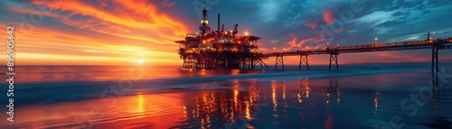 Wallpaper Mural Stunning Offshore Oil Rig at Sunset with Vibrant Sky and Reflections on Calm Ocean Waters Torontodigital.ca
