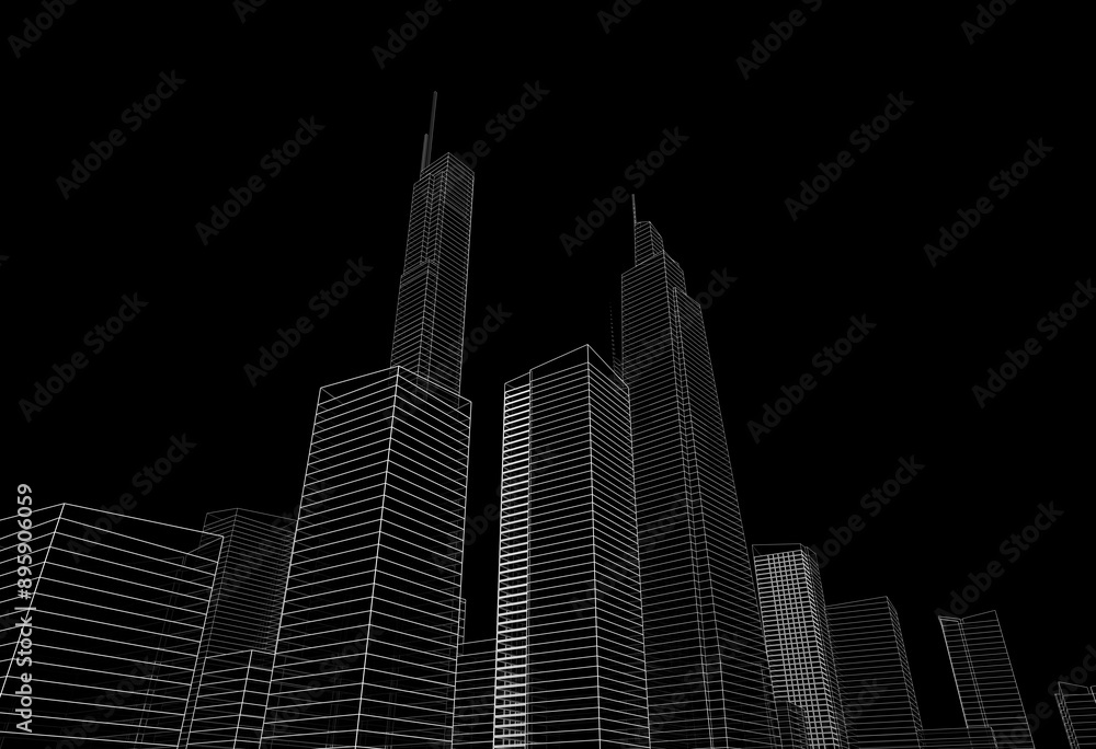 Fototapeta premium City buildings architectural 3d illustration