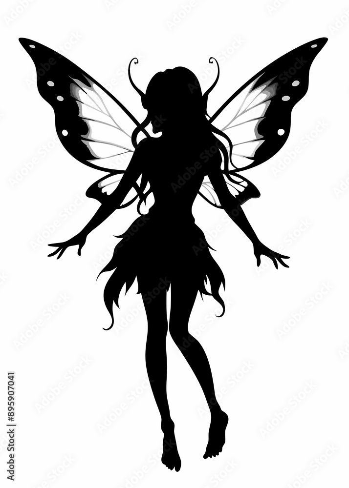 Mystical Fairy Silhouette with Enchanting Wings and Elegant Pose Mystical Fairy Silhouette with Enchanting Wings and Elegant Pose