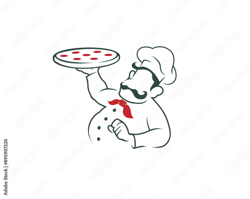 Creative Chef Cartoon Holding Pizza Logo Vector Design Symbol
Creative Chef Cartoon Holding Pizza Logo Vector Design Symbol