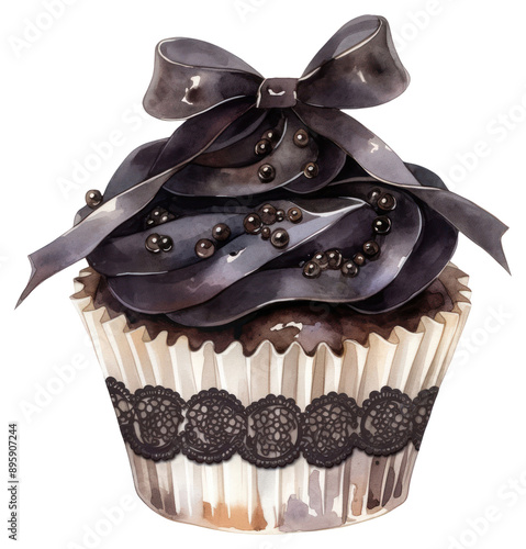 PNG  Elegant black cupcake illustration