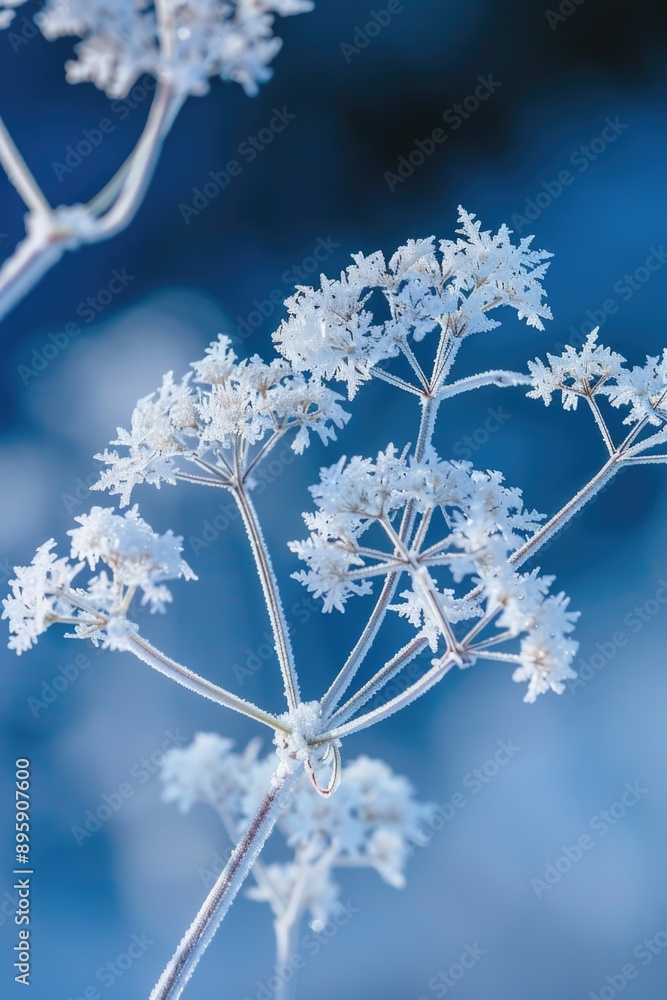A close up of frost covered plant sprouts in a cold environment. A close up of frost covered plant sprouts in a cold environment.