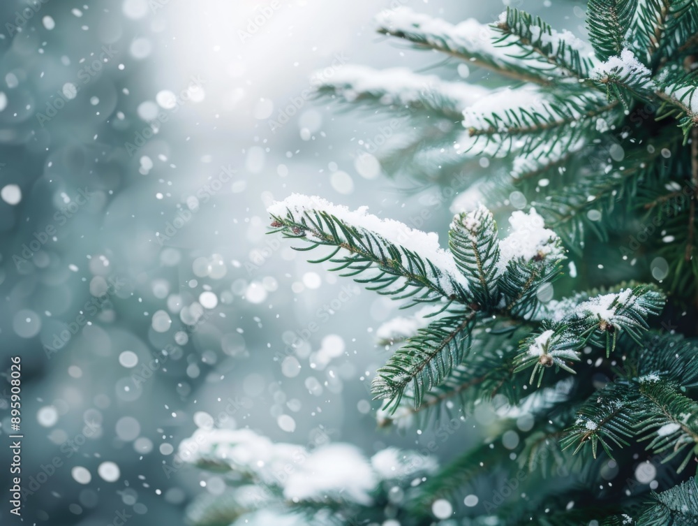 Snowy Christmas scene with a decorated pine tree. Snowy Christmas scene with a decorated pine tree.