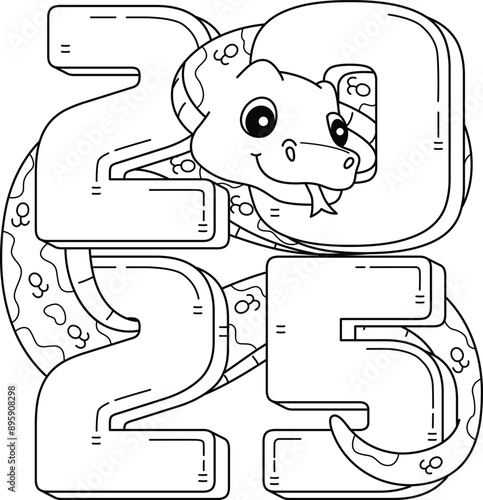 2025 Year of the Snake Isolated Coloring Page 