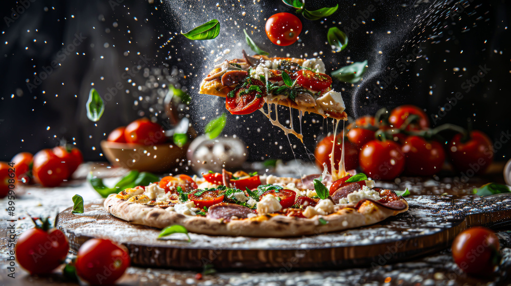 Italian pizza in flight: aromas and tastes. Italian pizza in flight: aromas and tastes.