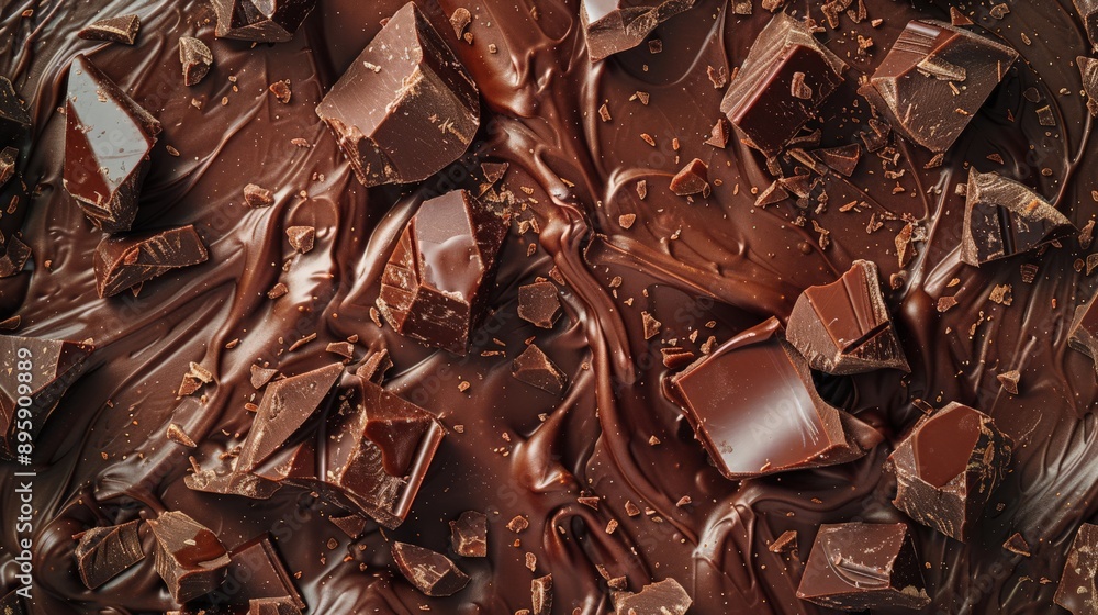 Close-up of milk chocolate chunks forming a rich and textured background. Ideal for dessert and confectionery designs. Close-up of milk chocolate chunks forming a rich and textured background. Ideal for dessert and confectionery designs.