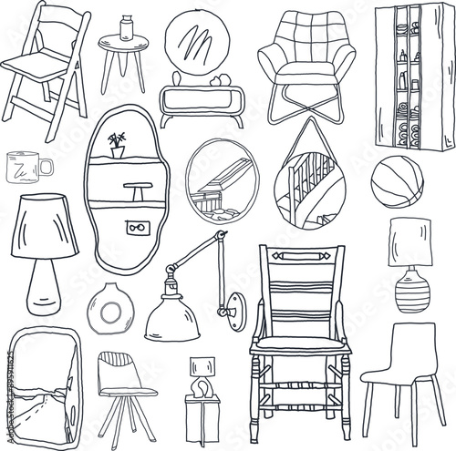 home furniture icon doodle collection