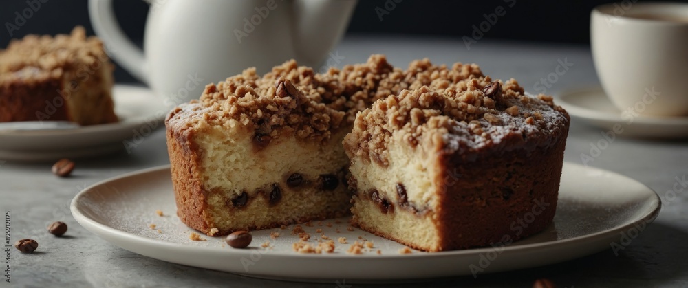 Coffee cake with streusel topping, fresh foods in minimal style. Coffee cake with streusel topping, fresh foods in minimal style.