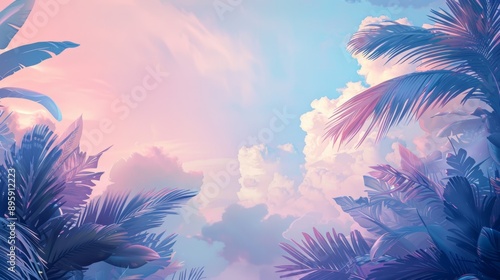 Serene Tropical Sunset Sky with Lush Palm Silhouettes