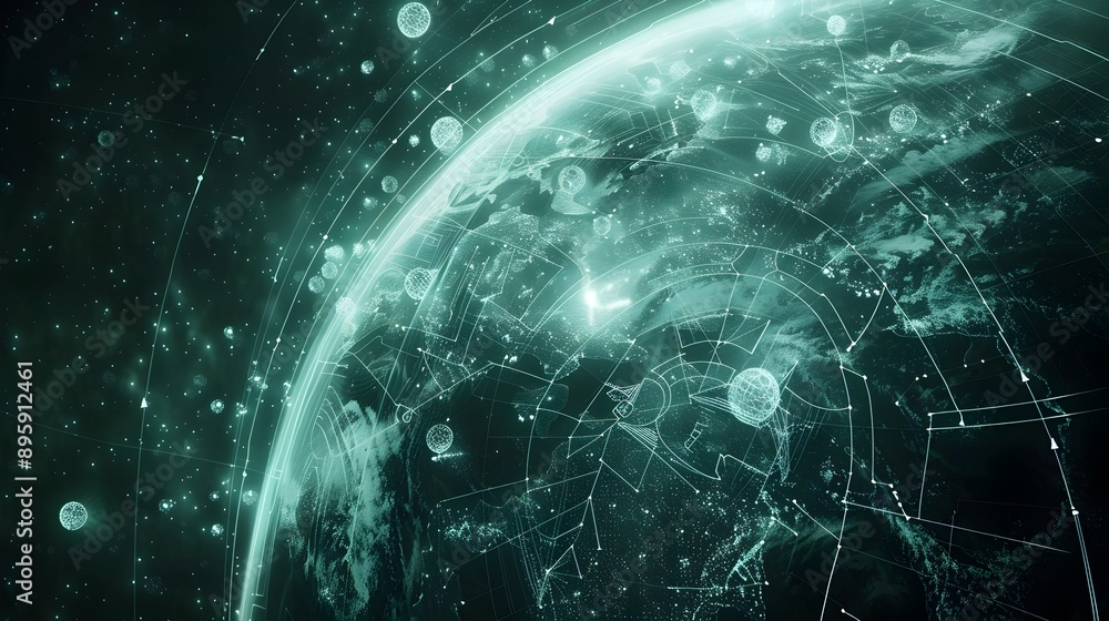 Fototapeta premium Precision Detailing of Futuristic Celestial Expedition Mapping Uncharted Territories in the Vast and Mysterious Cosmos Intricate Data Visualizations Guiding Pioneering of the Unknown 