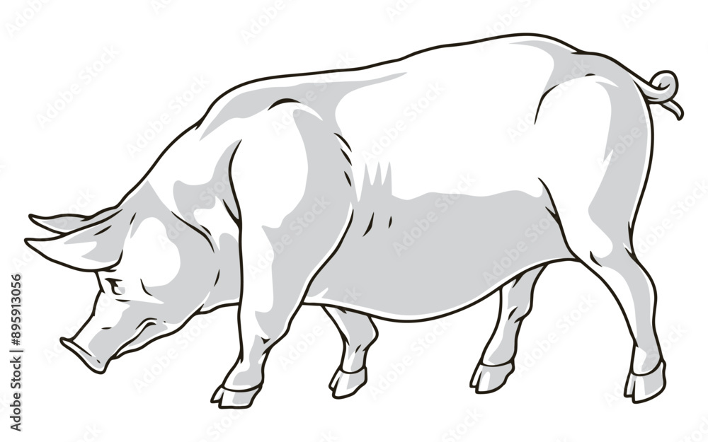 Big pig detailed sticker monochrome Big pig detailed sticker monochrome
