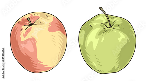 Ripe apples set stickers colorful