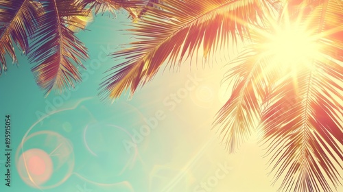 Tropical Paradise: Sun Flare Through Palm Leaves