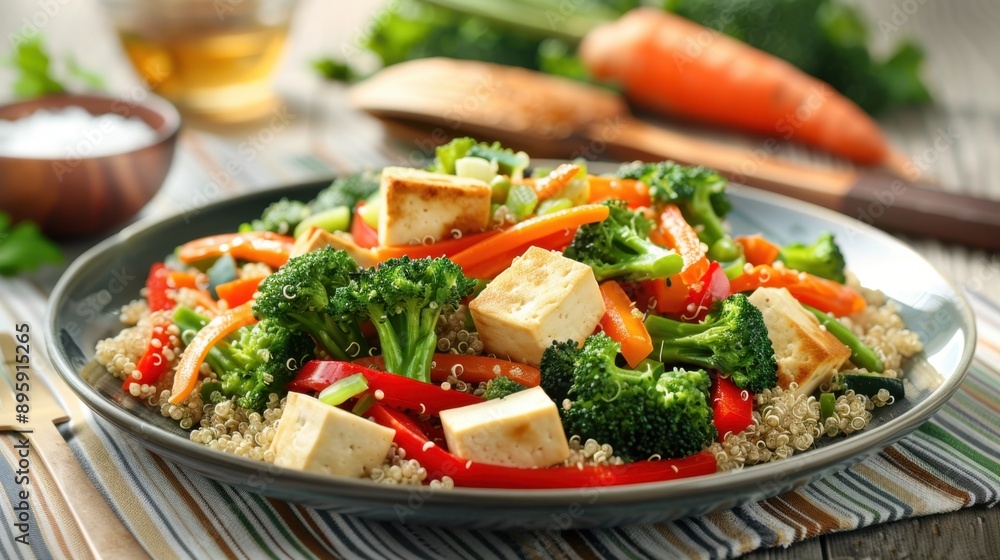 Fresh Vegan Quinoa Salad with Tofu and Vegetables Fresh Vegan Quinoa Salad with Tofu and Vegetables