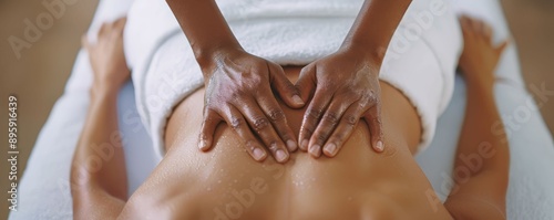 Massage therapist giving a back massage, relaxation, spa therapy photo