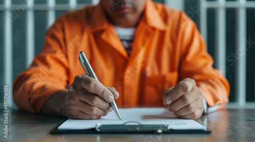 Inmate studying legal documents, selfrepresentation, determination photo