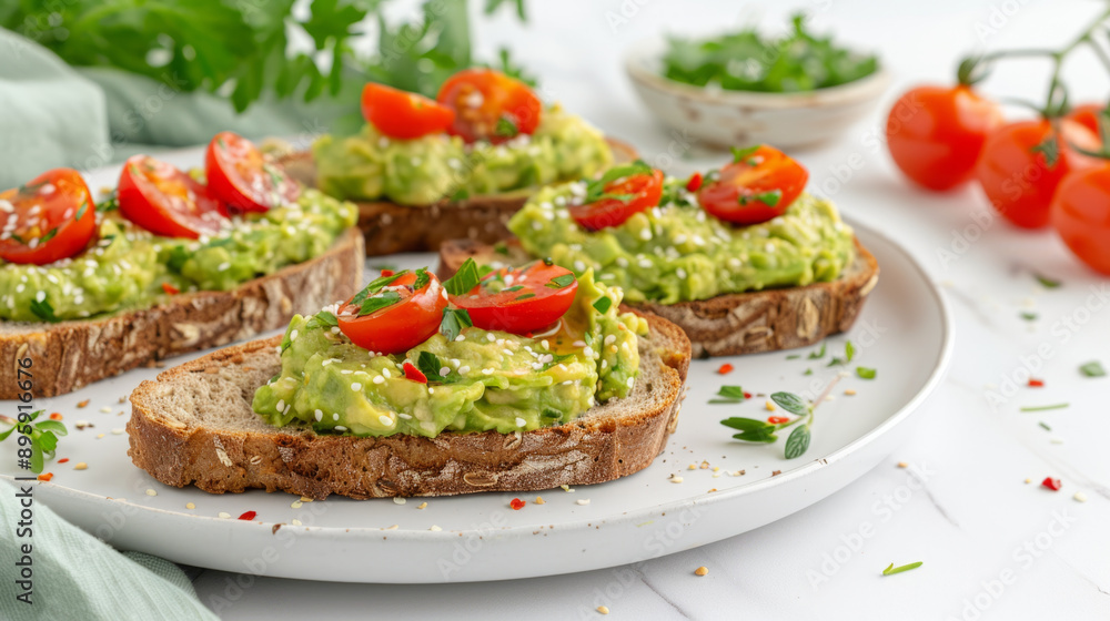 healthy bread, Wholesome vegan protein bread topped with avocado mash and cherry tomatoes, a vibrant plant-based meal. healthy bread, Wholesome vegan protein bread topped with avocado mash and cherry tomatoes, a vibrant plant-based meal.
