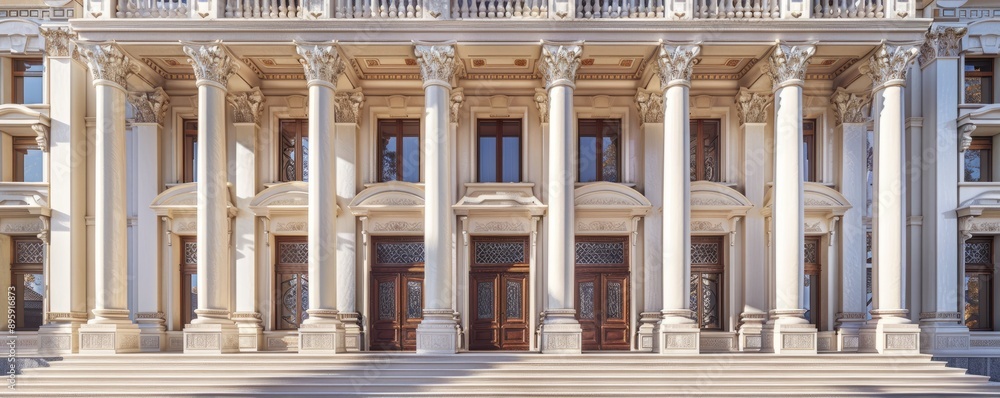 Fototapeta premium Facade with Corinthian columns, 4K hyperrealistic photo