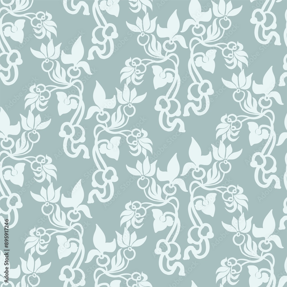 Seamless pattern in Art Nouveau style. Botanical isolated elements on a colored background in vintage stylization. Wrapping paper, scrap paper, textiles, wallpaper Seamless pattern in Art Nouveau style. Botanical isolated elements on a colored background in vintage stylization. Wrapping paper, scrap paper, textiles, wallpaper