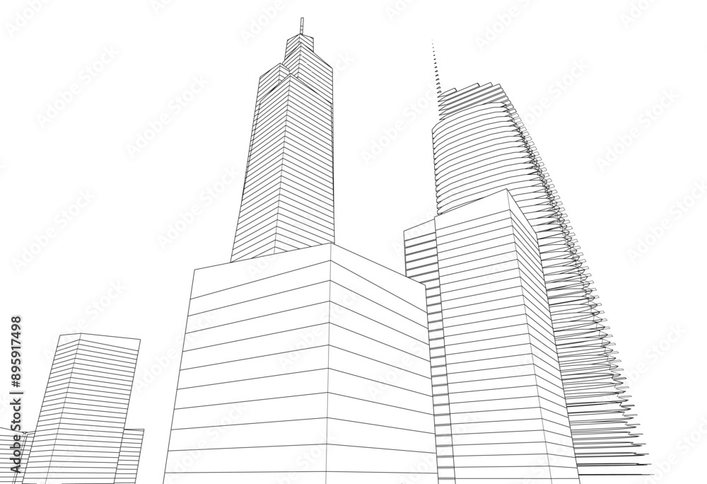 Naklejka premium City buildings vector 3d illustration