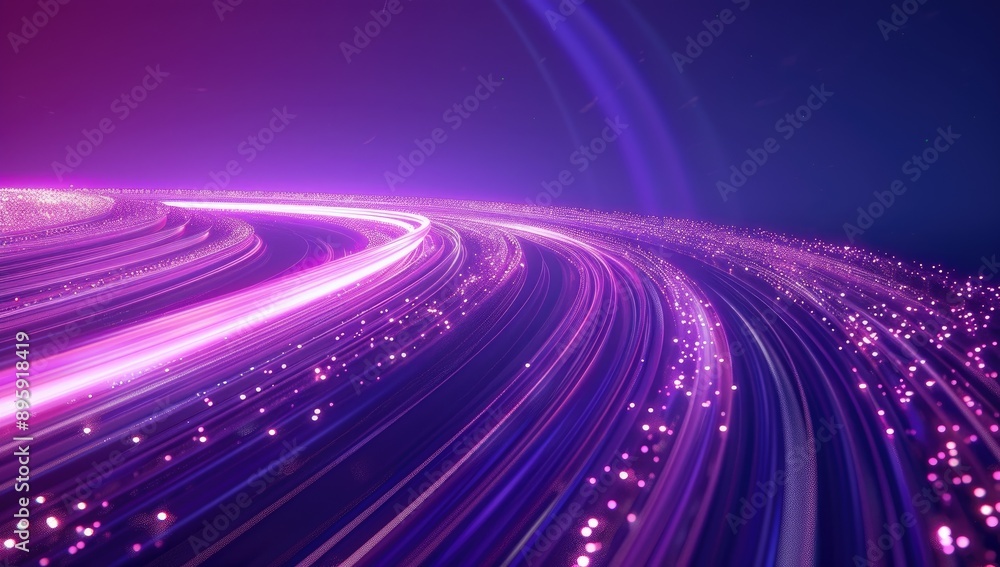 Abstract curved light lines in blue and purple colors on dark background. Glowing neon effect with motion blur for futuristic technology Abstract curved light lines in blue and purple colors on dark background. Glowing neon effect with motion blur for futuristic technology