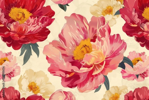 Vintage pattern botanical variety flowers such as roses, peonies, daisies, and ferns aged paper hand-drawn classic botanical drawings, elegant design suitable for fabric, wallpaper, and stationery