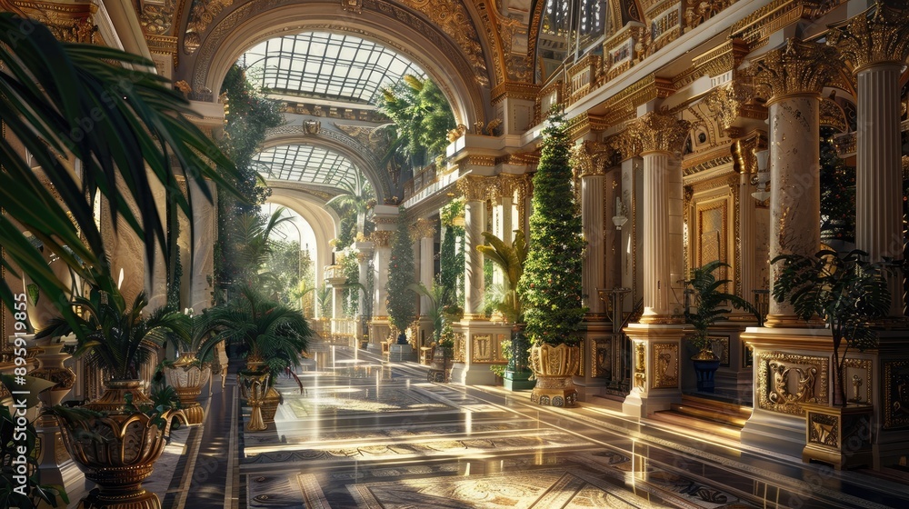 Obraz premium Lavish palace with rich architectural decorations and elaborate gardens