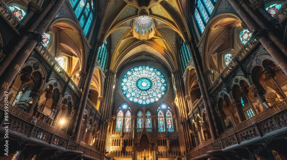 Stunning cathedral with intricate architectural details and stained glass windows Stunning cathedral with intricate architectural details and stained glass windows