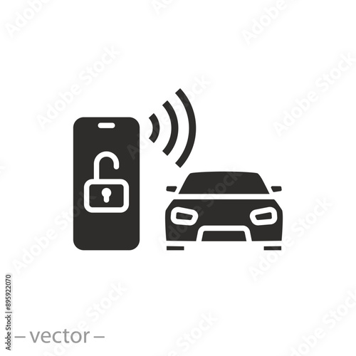 using smart lock application icon, car key in smartphone, automatic locking or open door in vehicle, phone nfc technology, close auto, flat vector illustration