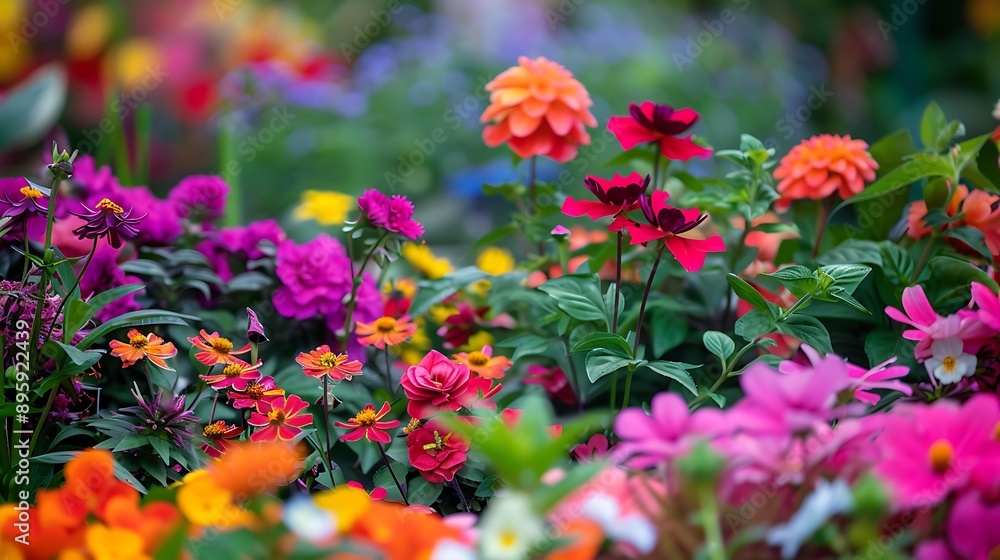 A close-up view of a garden filled with a mix of colorful flowers, capturing their delicate details and vibrant hues A close-up view of a garden filled with a mix of colorful flowers, capturing their delicate details and vibrant hues