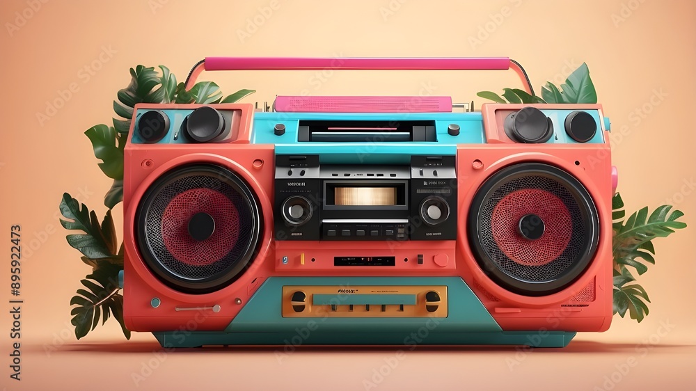 Fototapeta premium vivid vintage boombox 3d illustration