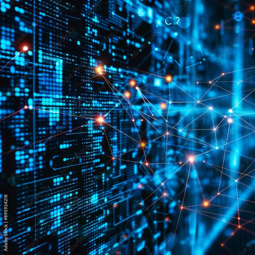 Fototapeta premium Abstract technology background with big data code connecting with lines and dots