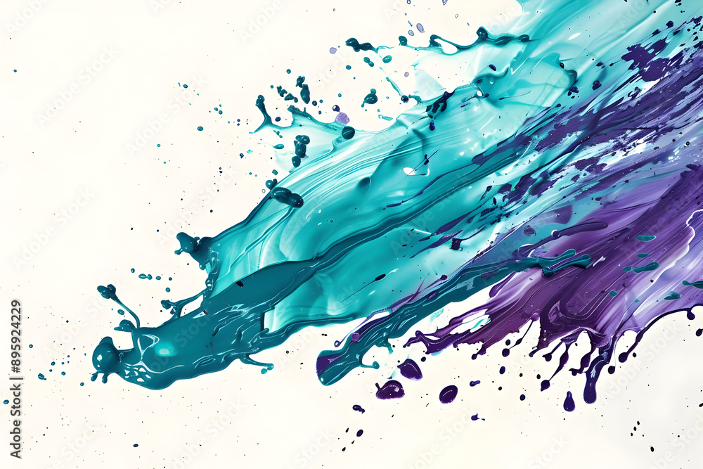 Vibrant abstract paint splash in shades of turquoise and purple on white background, perfect for modern artistic designs and creative projects. Vibrant abstract paint splash in shades of turquoise and purple on white background, perfect for modern artistic designs and creative projects.