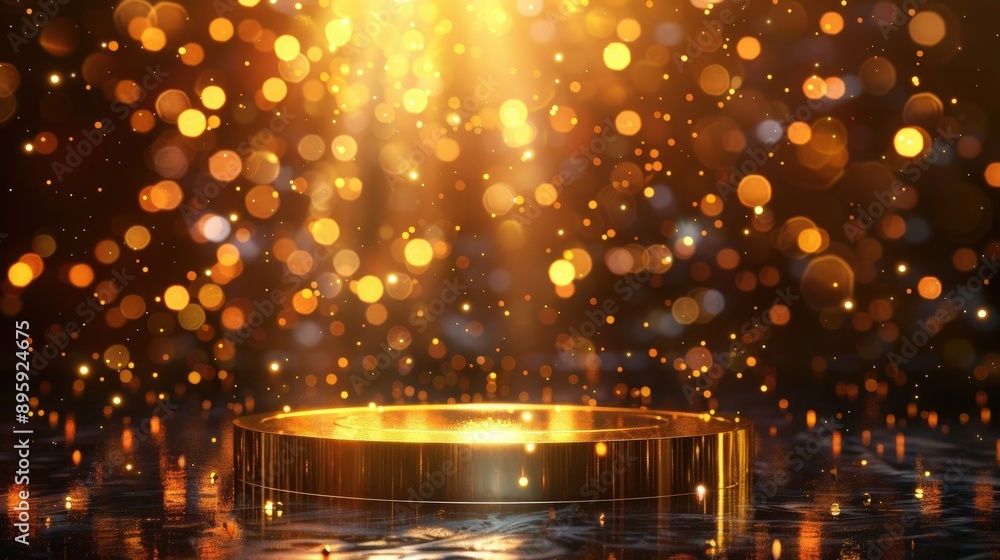 Golden Podium with Shimmering Lights and Bokeh Background Golden Podium with Shimmering Lights and Bokeh Background