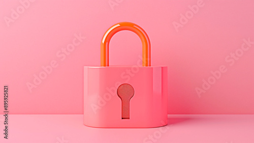 Minimalist concept of privacy ir security with pastel pink padlock isolated on background with matching color.