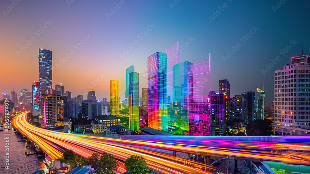 Naklejka premium City skyline at night
