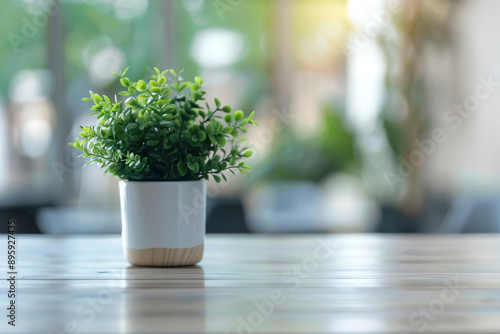 Faux Succulent In Modern White And Wood Pot: Perfect For Home Decor, Office Spaces, Or Minimalist Interior Design