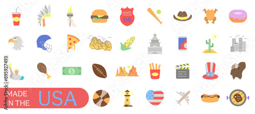 Color symbols of America. USA symbols icons. United States elements illustration.