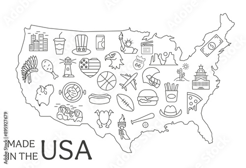 Symbols of America. USA symbols icons. United States of America elements illustration.