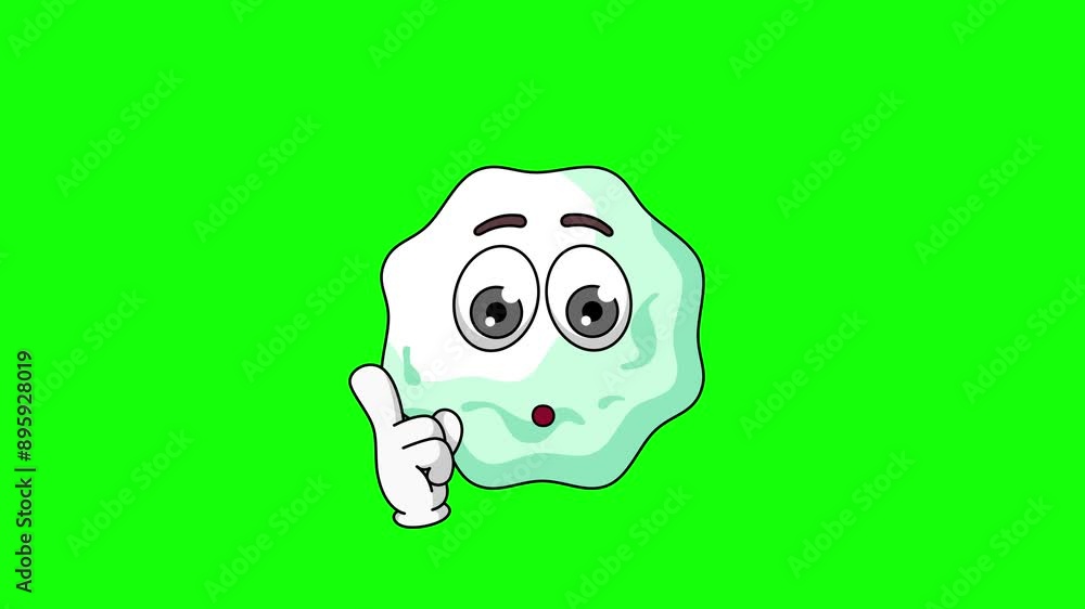 Animation of chewing gum cartoon with a shushing face, finger over pursed lips Animation of chewing gum cartoon with a shushing face, finger over pursed lips