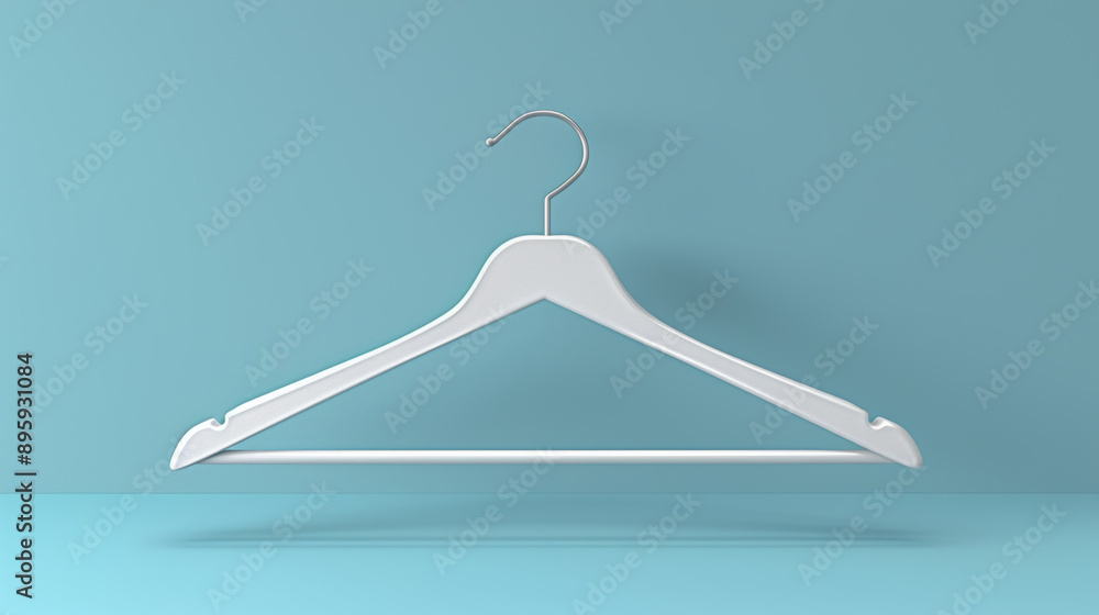 White clothes hanger on a blue background White clothes hanger on a blue background