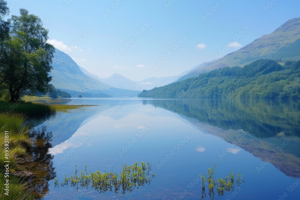 Naklejka premium Tranquil Lake With Mountain Reflections.