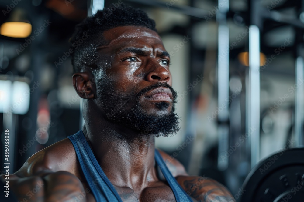 An image capturing a muscular man working out with great focus in a gym, highlighting his dedication and the intensity of his strength training routine. An image capturing a muscular man working out with great focus in a gym, highlighting his dedication and the intensity of his strength training routine.