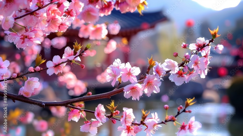 Cherry blossoms, pink flowers in a Korean park Cherry blossoms, pink flowers in a Korean park