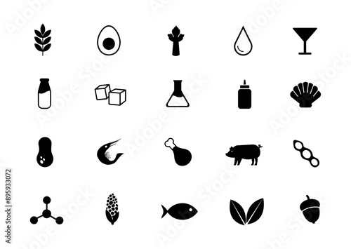 Allergen icons set vector on black colour