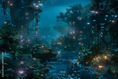 Wallpaper Mural Magical Forest River at Night. Torontodigital.ca