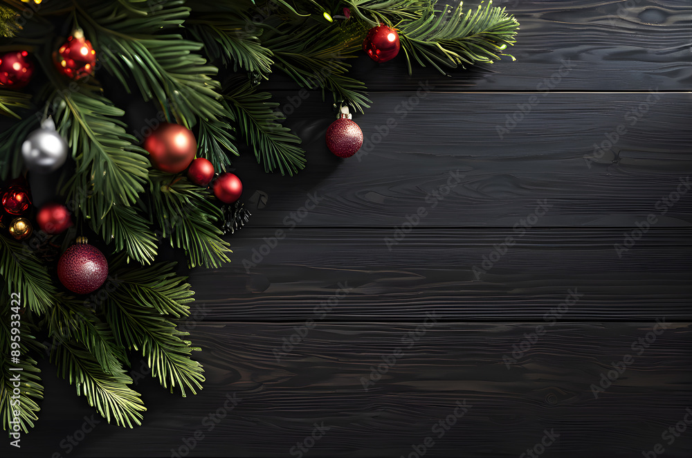 A wooden table with a christmas tree and a wreath on it A wooden table with a christmas tree and a wreath on it