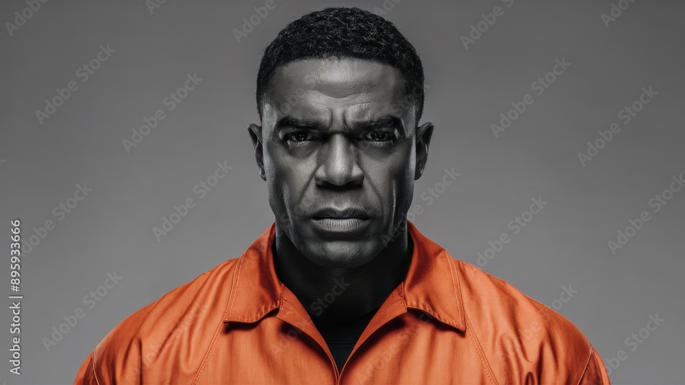 A man in orange prison uniform with a serious look on his face, AI A man in orange prison uniform with a serious look on his face, AI
