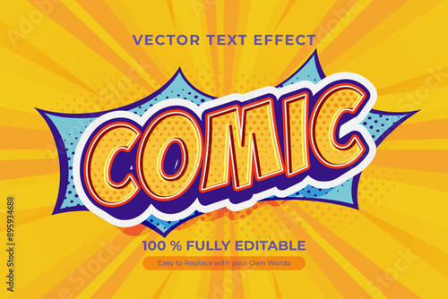 A bright and bold comic text effect design template with a yellow background, retro and playful style design